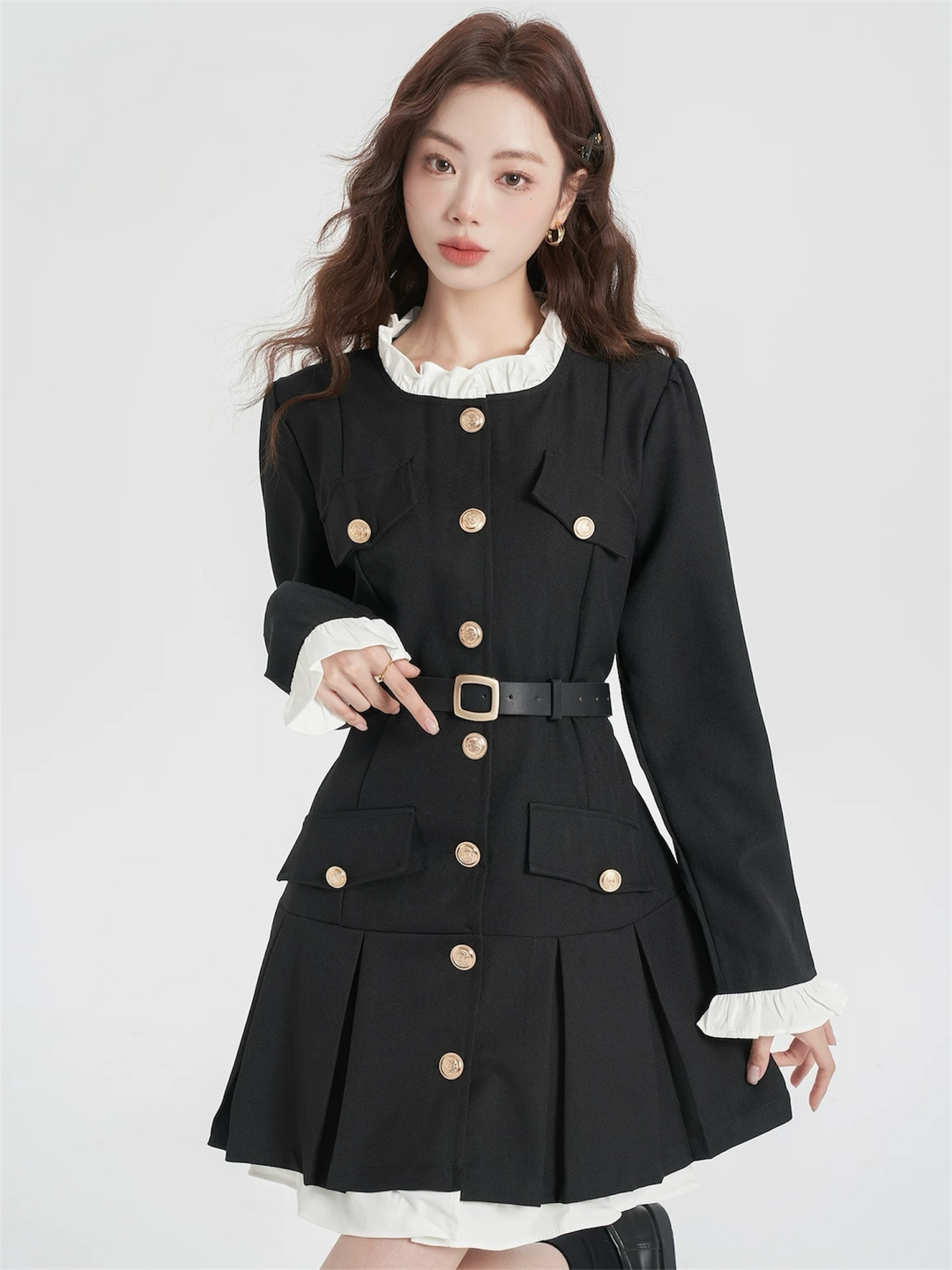 ベルト付きクラシカルミリタリースタイルワンピース Mc 532