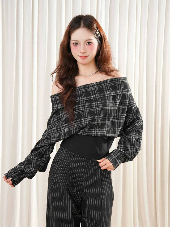 チェックオフショルジッパートップスMc 560