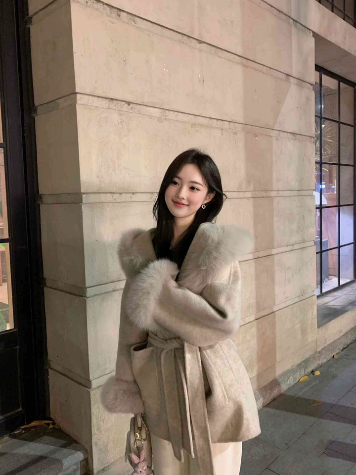 ベルト付きフードファーウールコート Mc 594