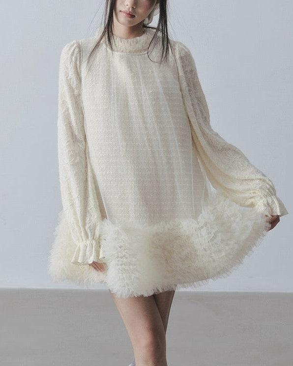 チュールフリルツイードワンピース　Mc 689