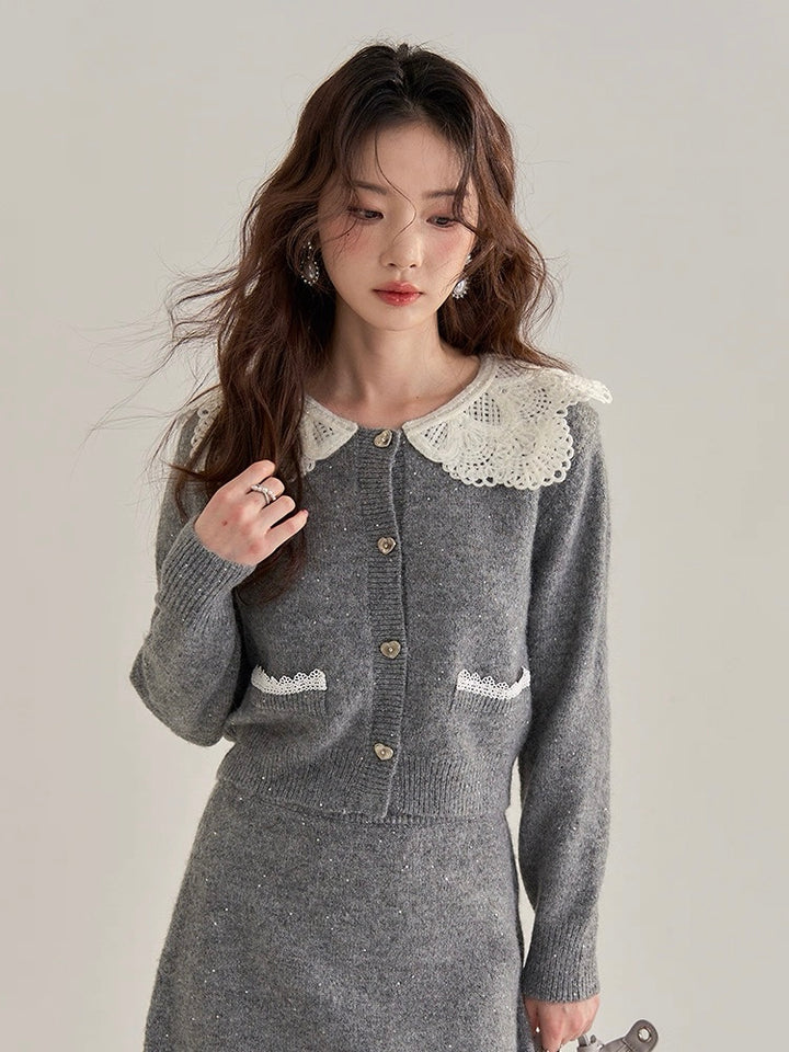 レースカラーニットセットアップ　Mc 562