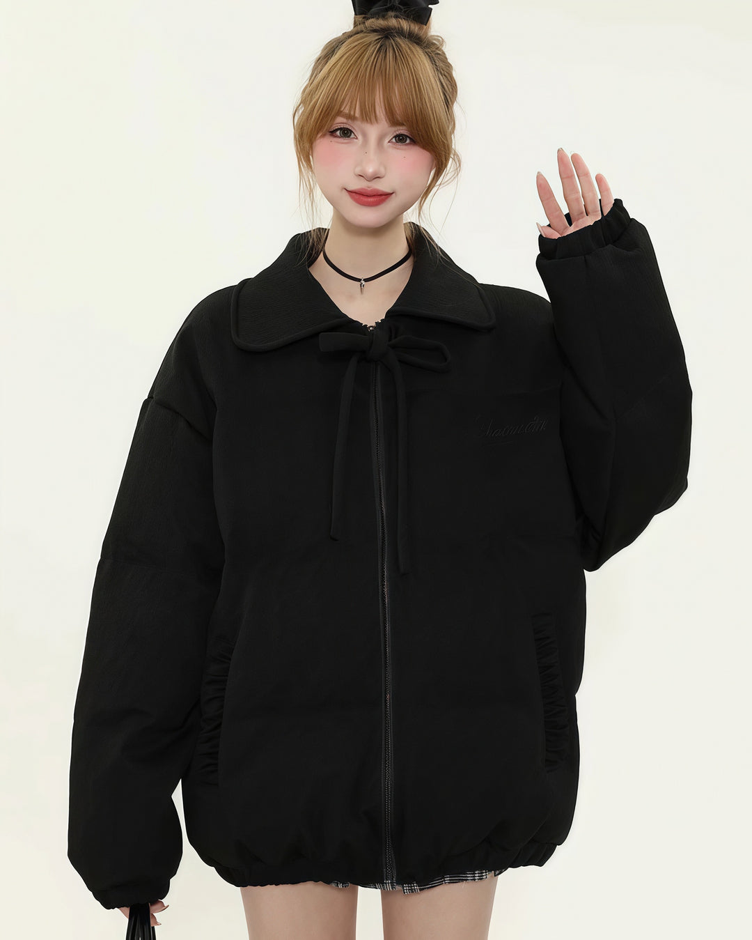 リボンカラーダウンジャケット Mc 604