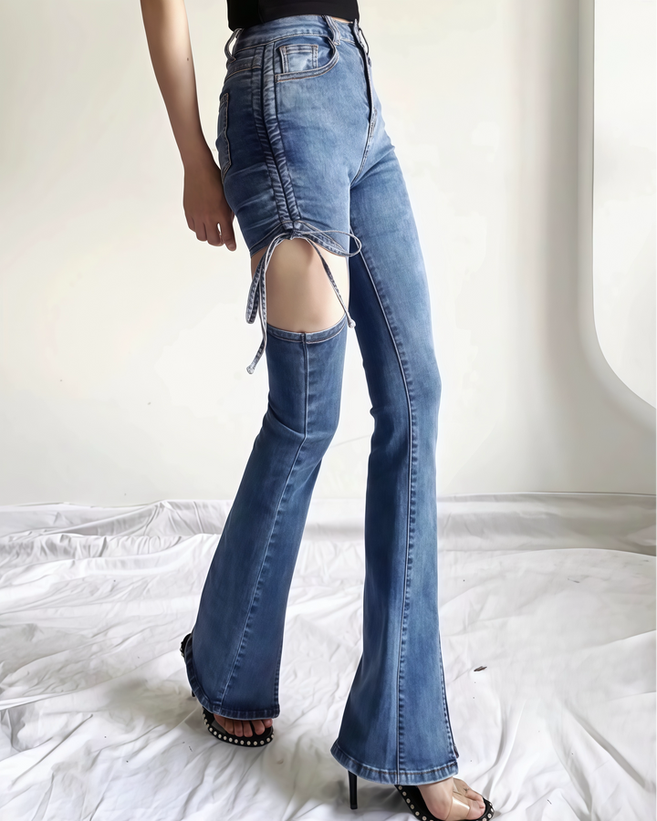 レイヤーカットリボンフレアデニムパンツ Mc 182