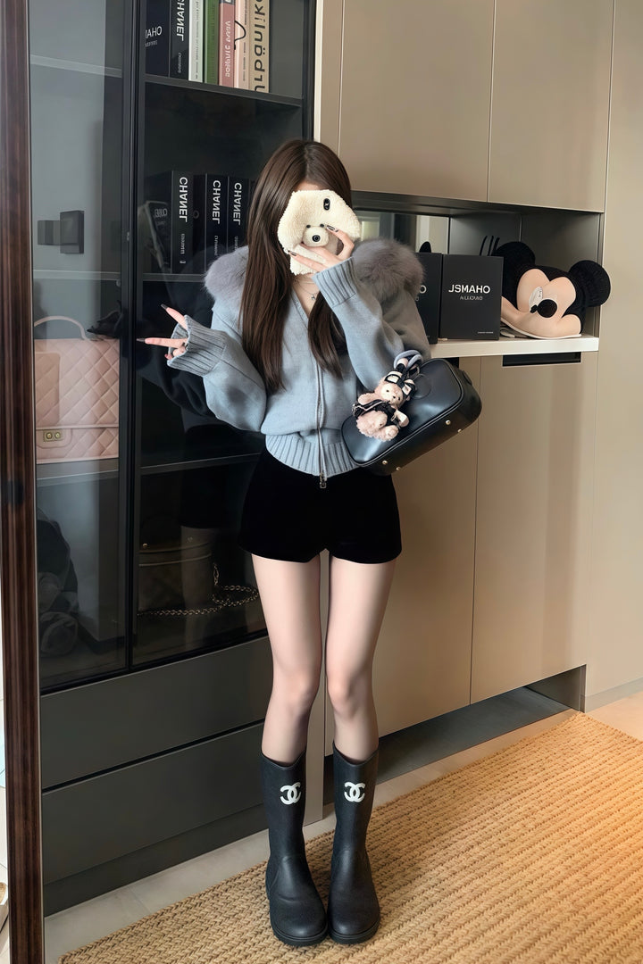 ファーフーディーニットパーカー Mc 278