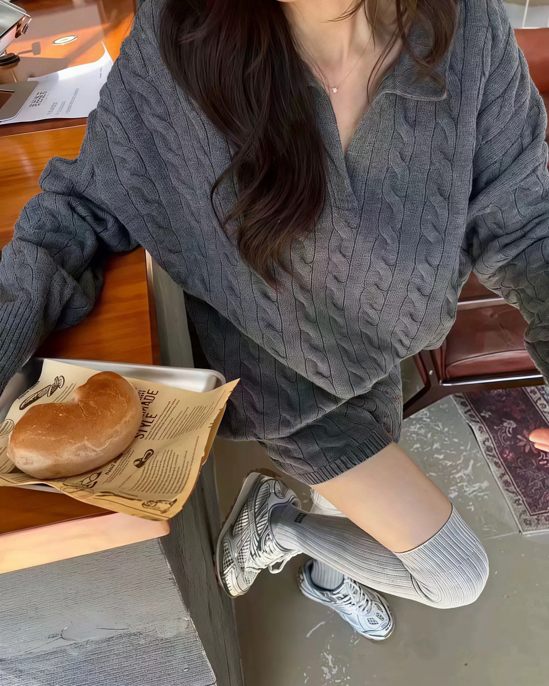 ポロ襟ツイストニット×ショートパンツセットアップ Mc 208