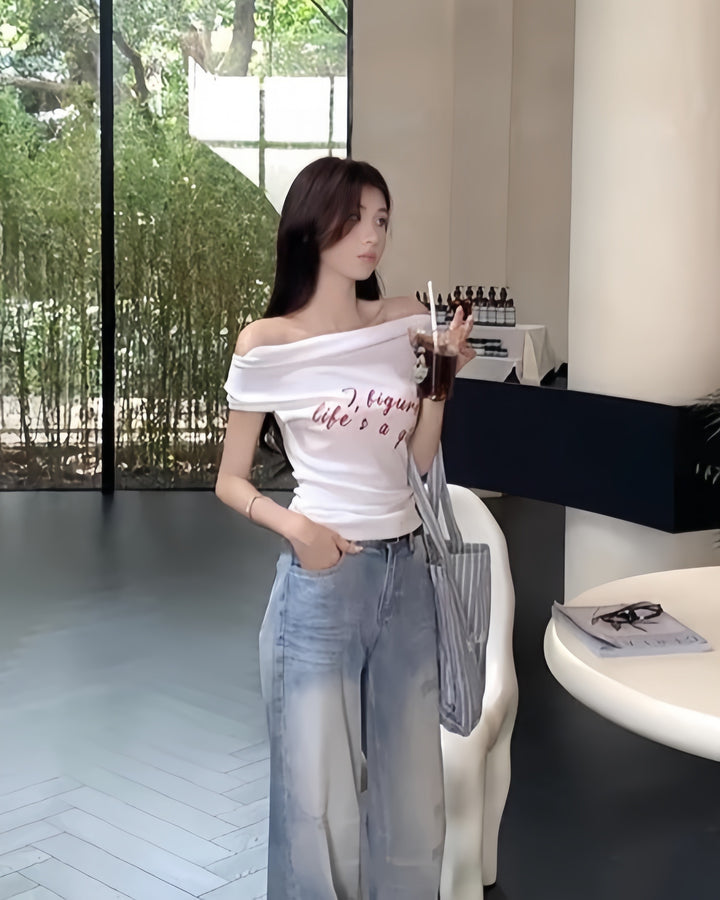 ドレープレタープリントTシャツ Mc 401