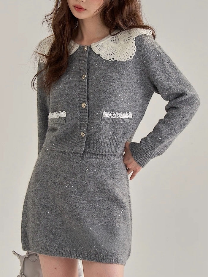 レースカラーニットセットアップ　Mc 562