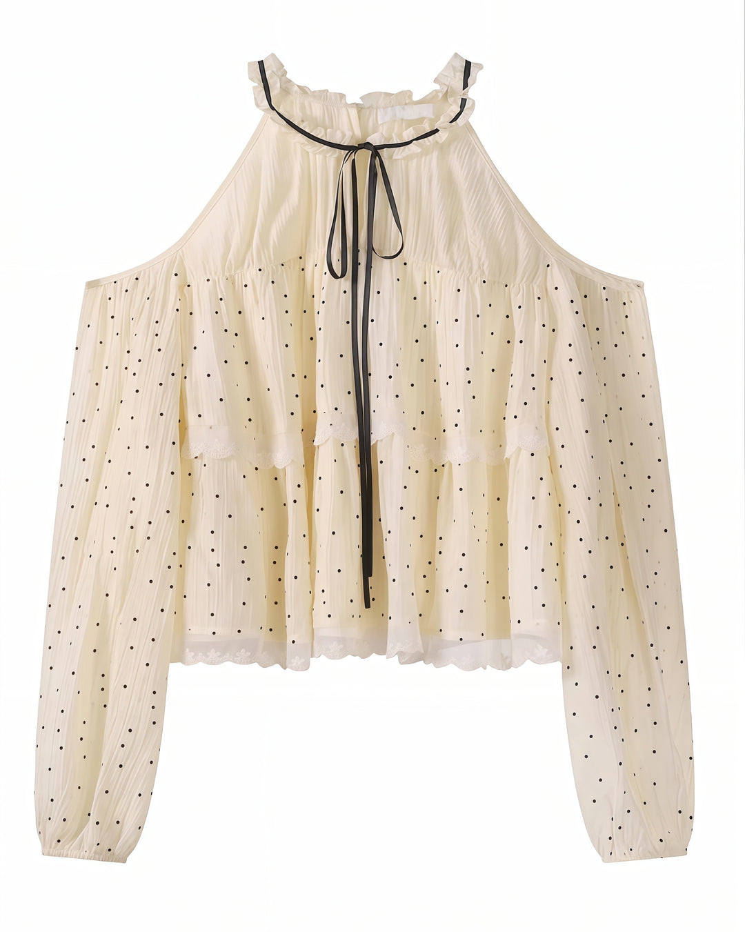 ドットチュールオフショルリボンブラウス Mc 804