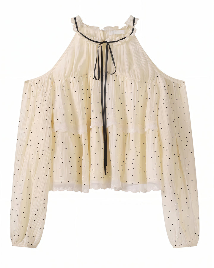 ドットチュールオフショルリボンブラウス Mc 804