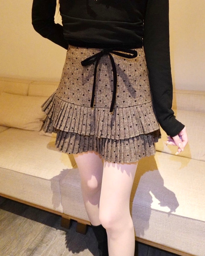 ガーリードットリボンプリーツスカート　Mc 688