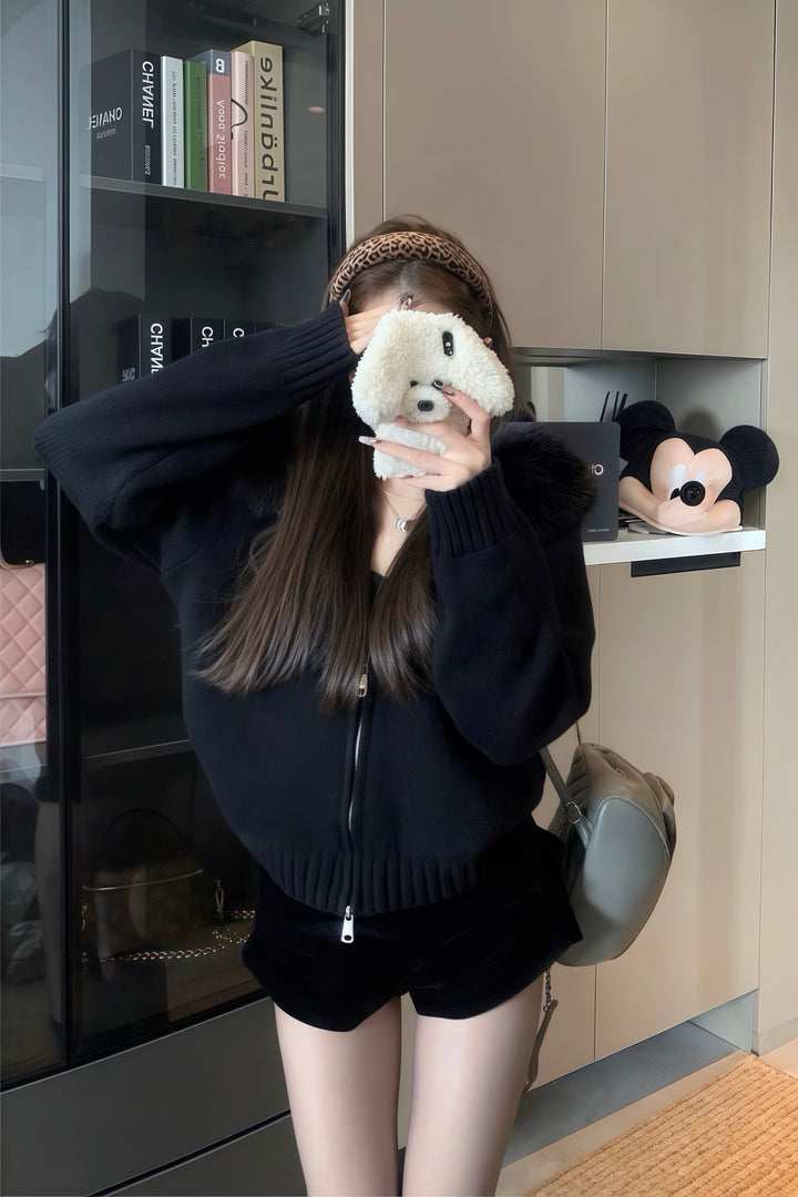 ファーフーディーニットパーカー Mc 278