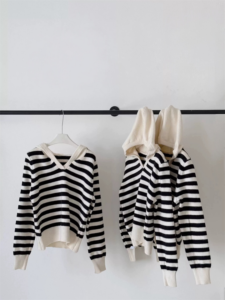 ボーダーカラーニットフーディ Mc 564