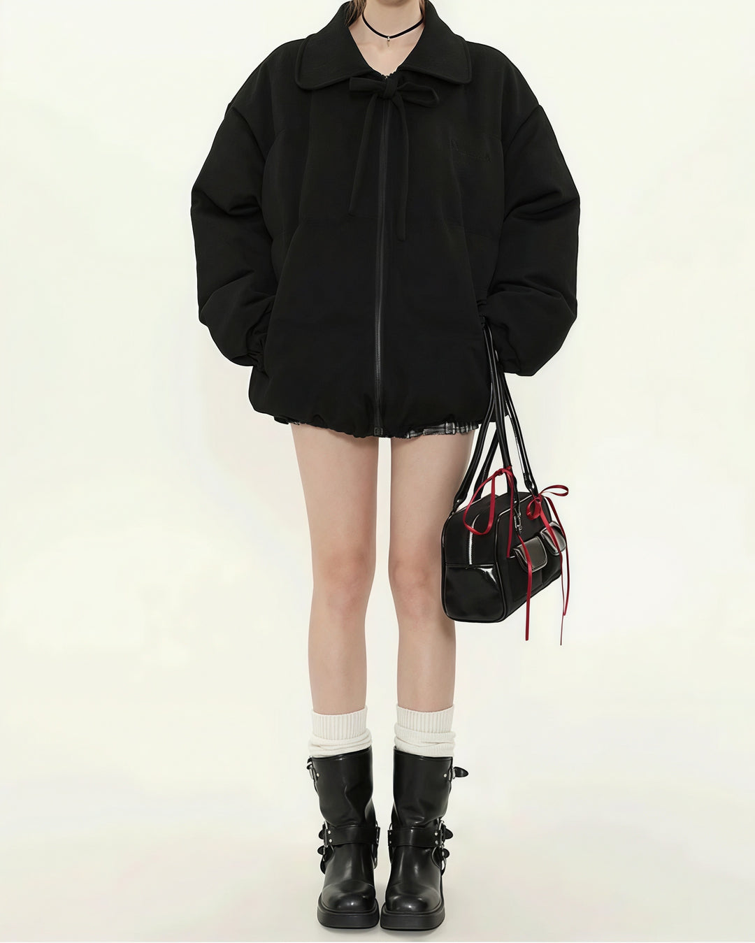 リボンカラーダウンジャケット Mc 604