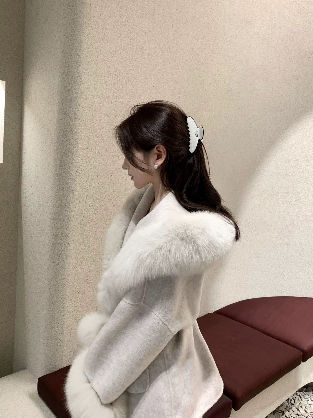 ベルト付きフードファーウールコート Mc 594