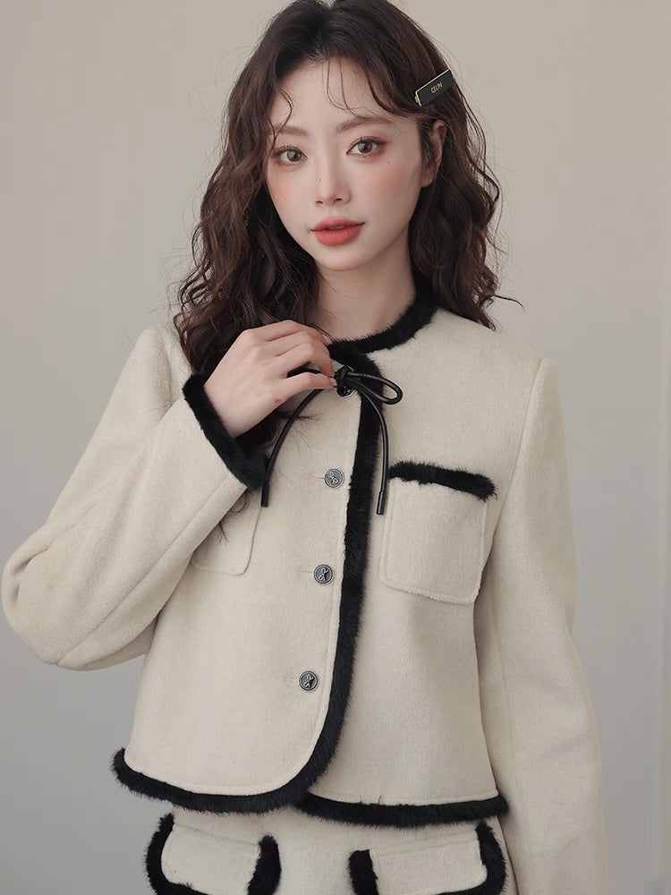 バイカラーリボンファートリムジャケット Mc 546