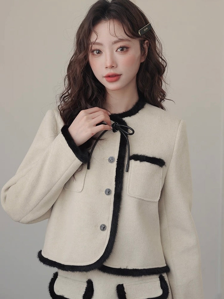 バイカラーリボンファートリムジャケット Mc 546