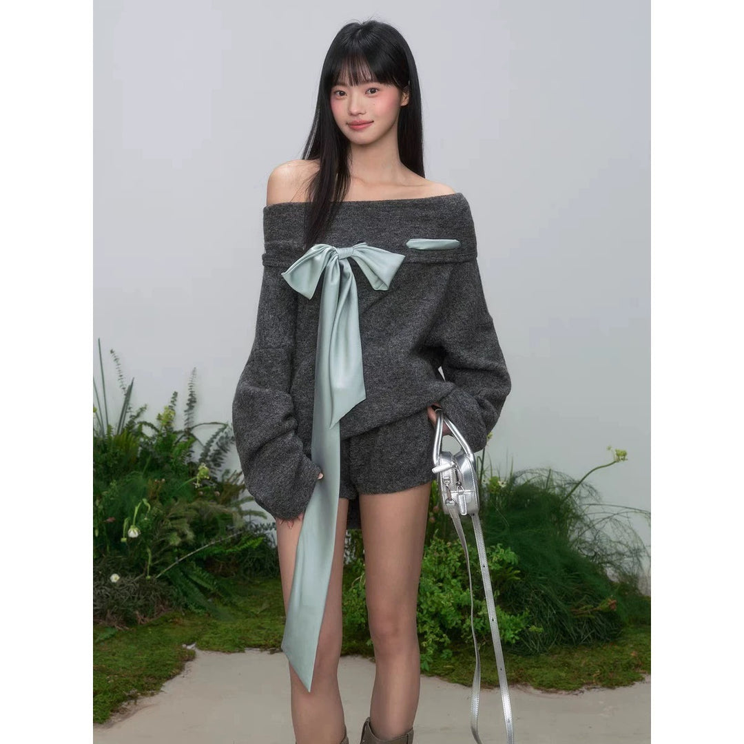 BIGリボンオフショルニットワンピース Mc 552