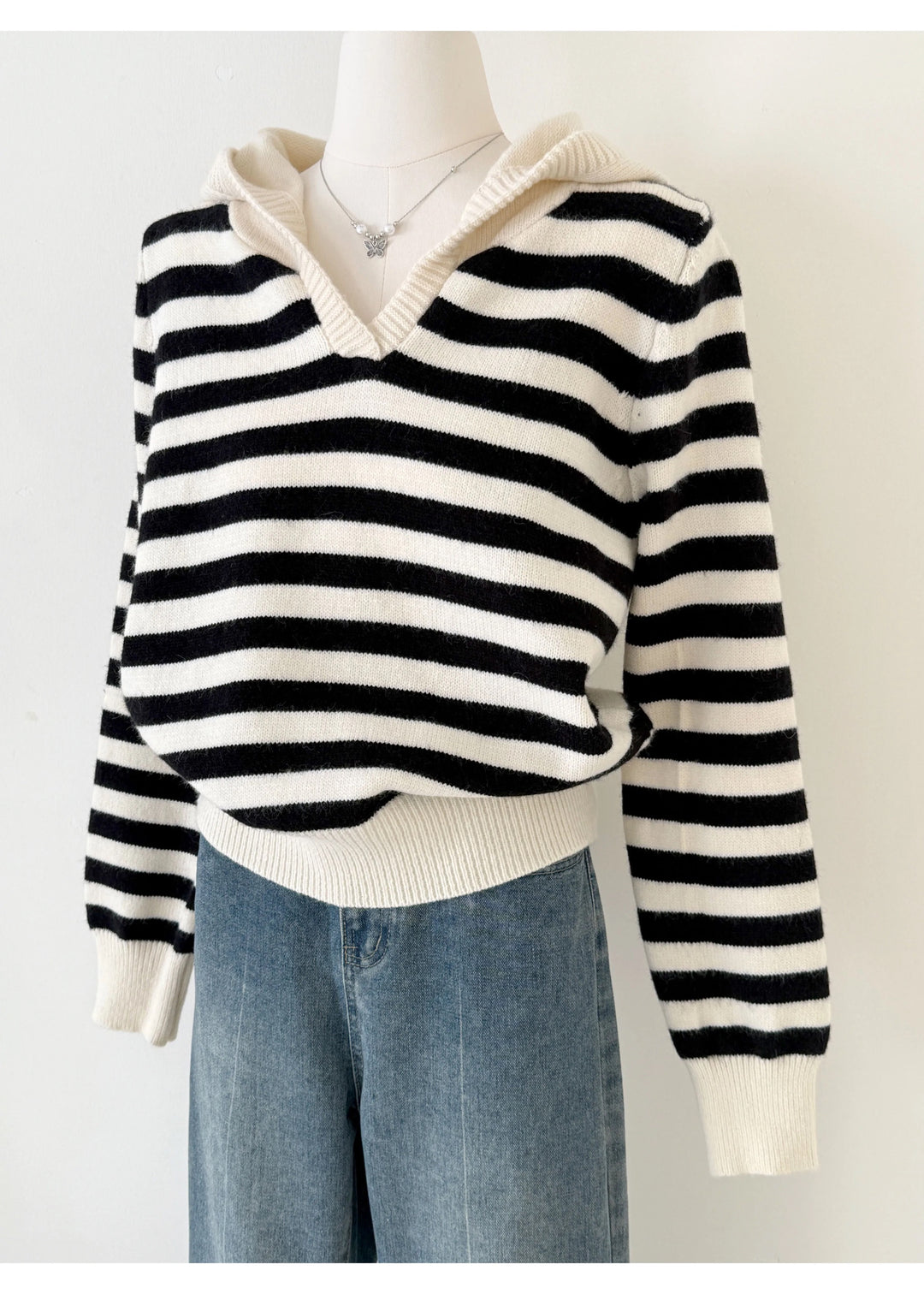 ボーダーカラーニットフーディ Mc 564