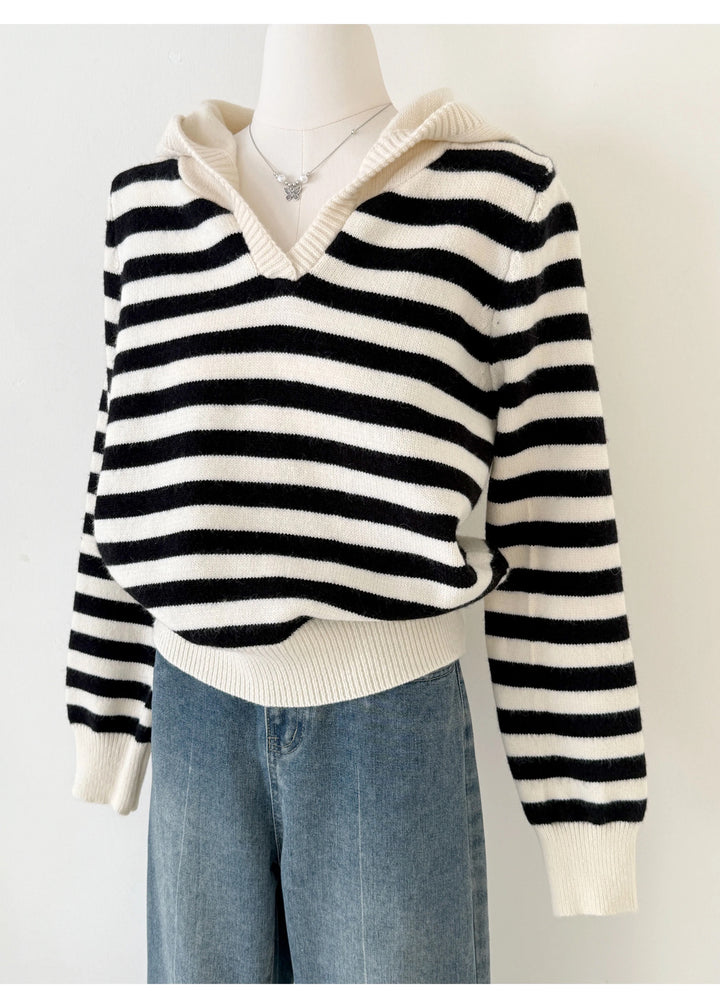 ボーダーカラーニットフーディ Mc 564