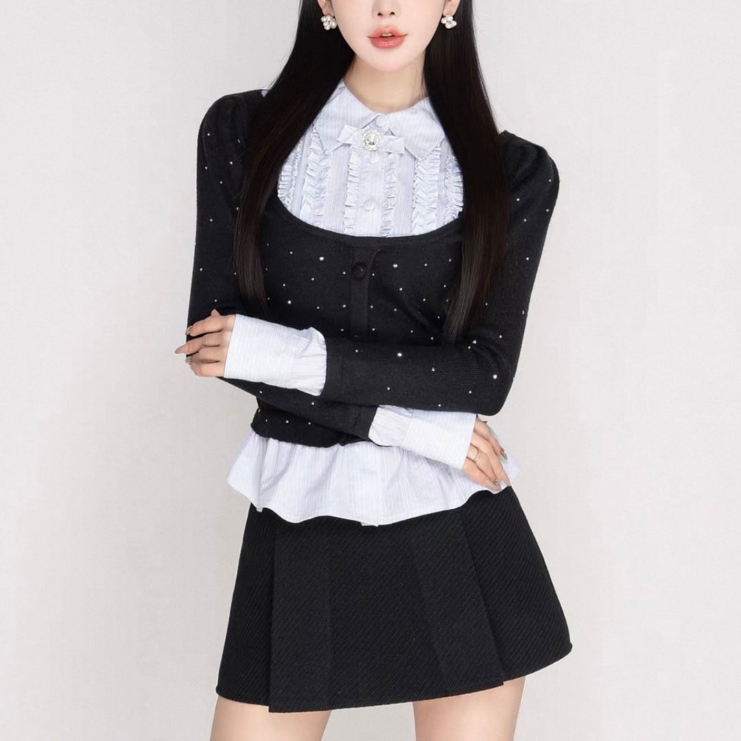 シャツドッキングビジューニットトップス Mc 603