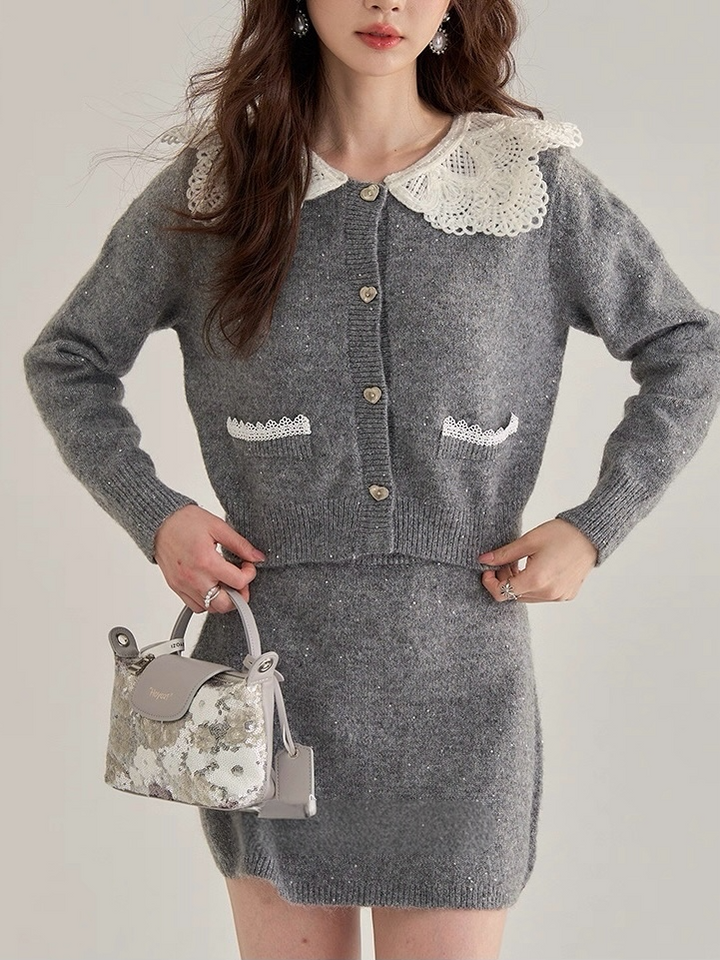 レースカラーニットセットアップ　Mc 562