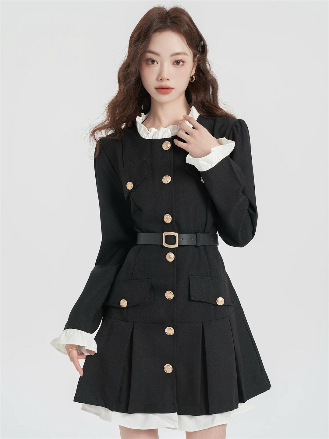 ベルト付きクラシカルミリタリースタイルワンピース Mc 532