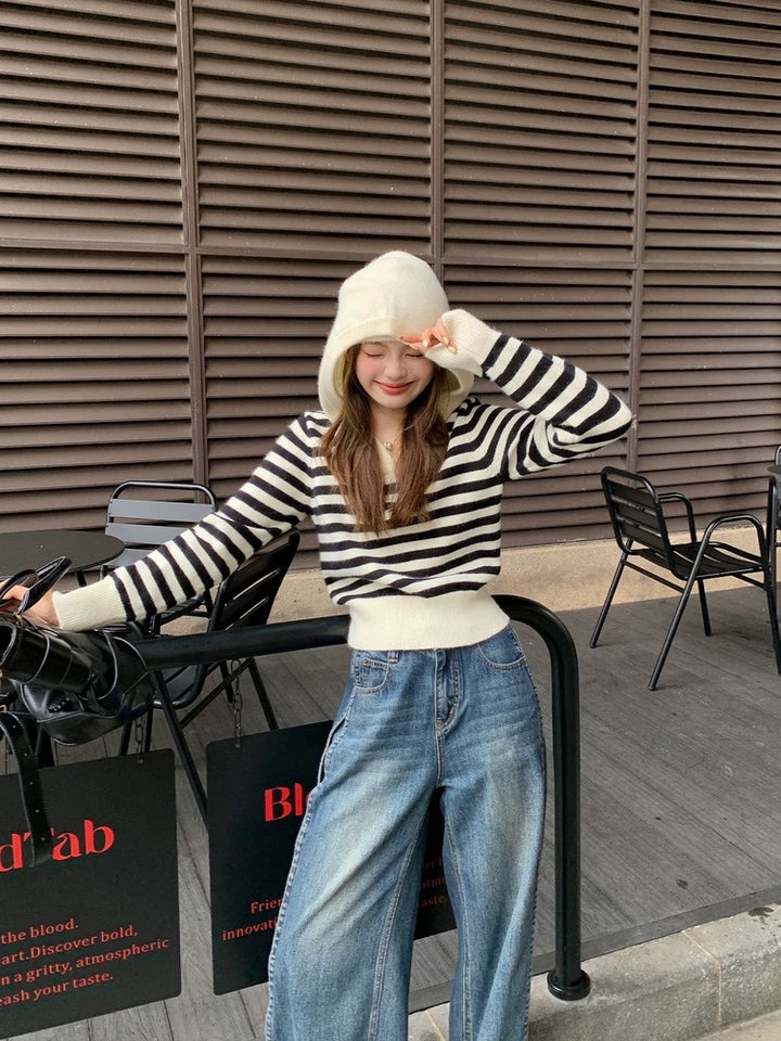 ボーダーカラーニットフーディ Mc 564