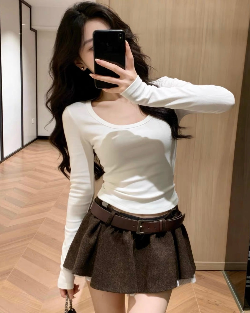 ベルト付きチュールレイヤードミニスカート Mc 768