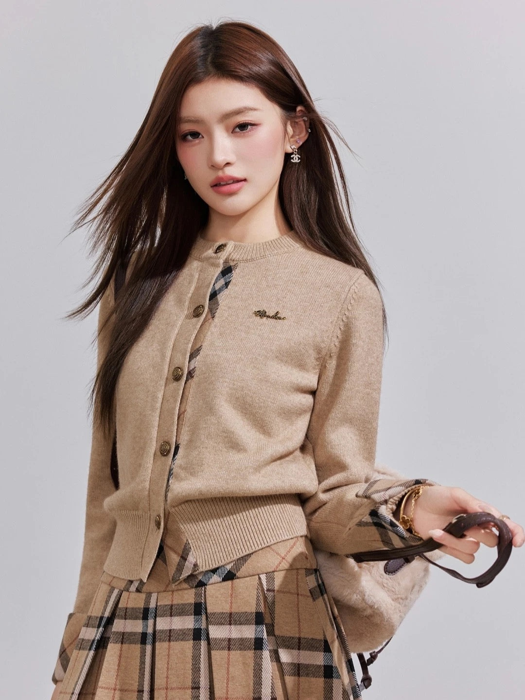チェックラインニットカーディガン Mc 595
