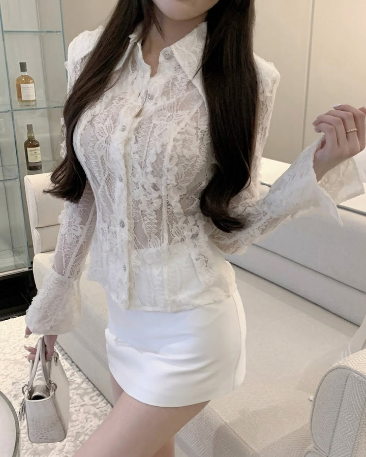 フラワーレースカラーブラウス Mc 950