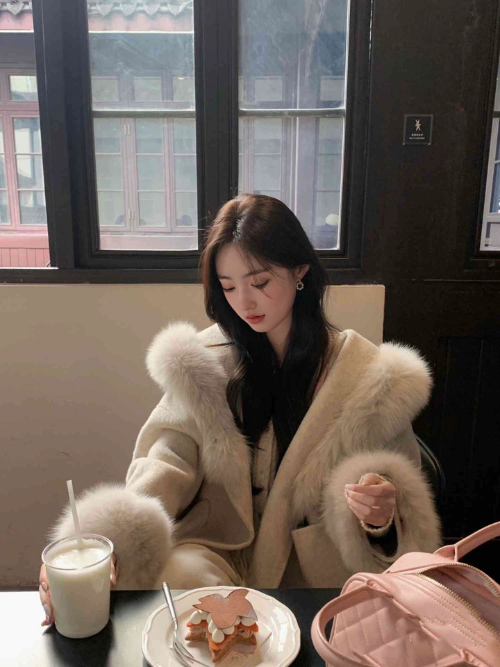 ベルト付きフードファーウールコート Mc 594