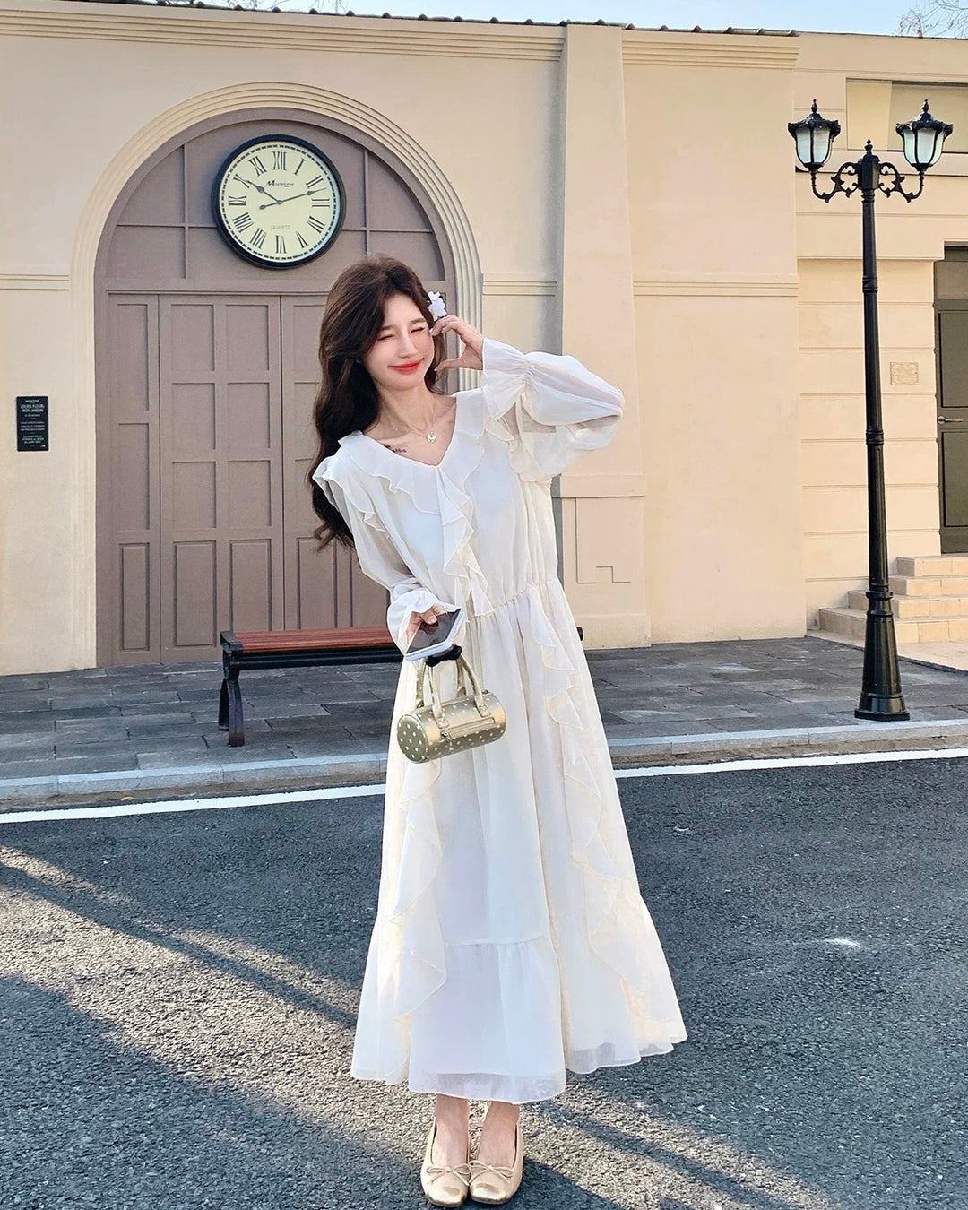 エアリーフリルシフォンロングワンピース Mc 799