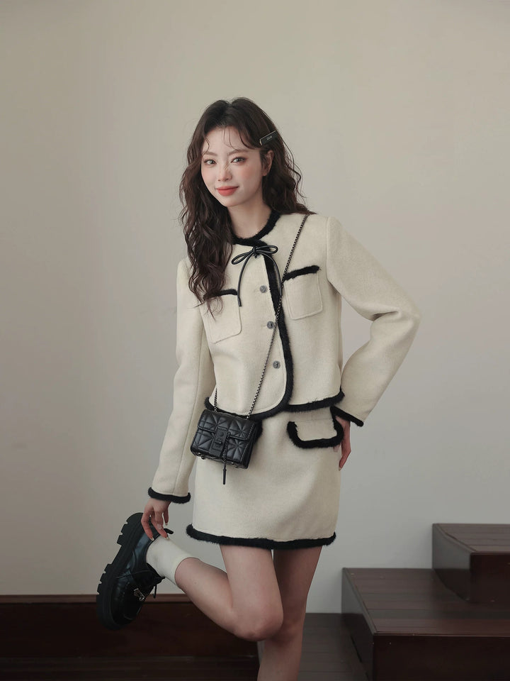 バイカラーリボンファートリムジャケット Mc 546