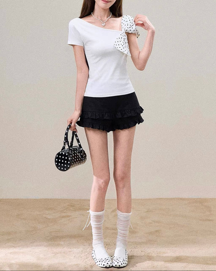 ドットビッグリボンショルダーTシャツ Mc 914