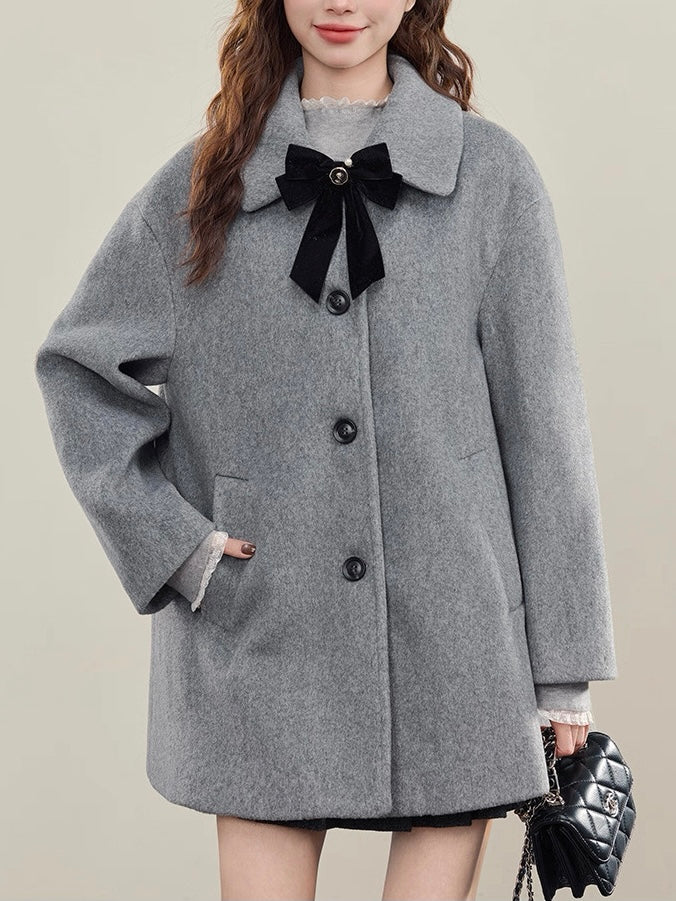 Aラインフェミニンリボンウールコート Mc 548