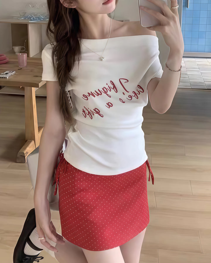 ドレープレタープリントTシャツ Mc 401