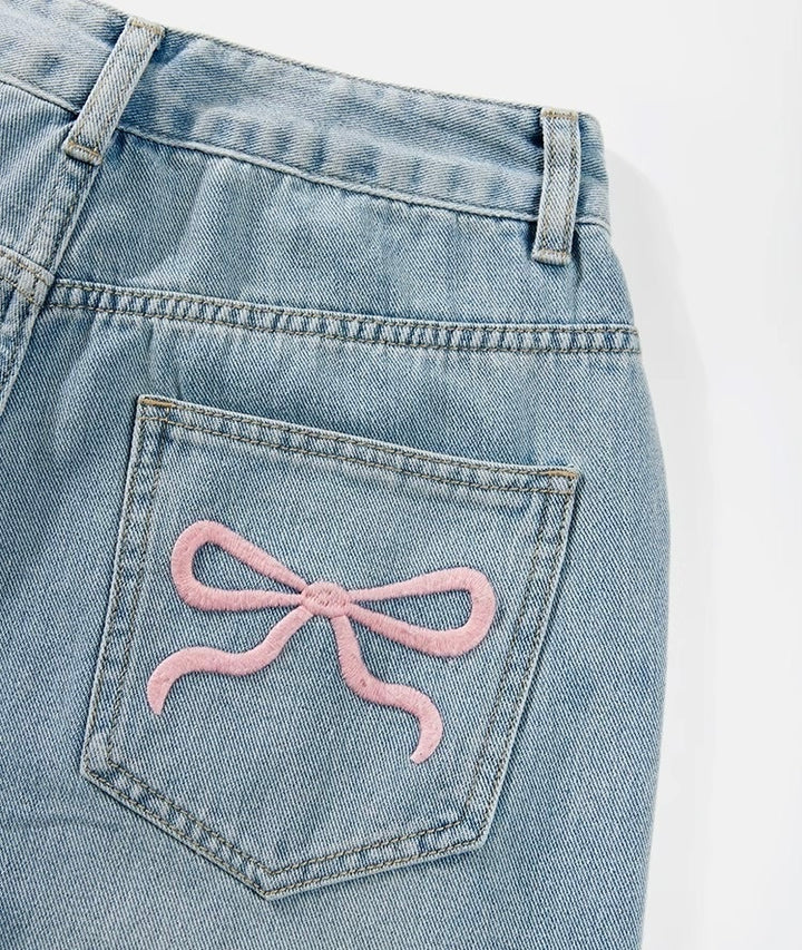 バックリボン刺繍デニムパンツ Mc 356