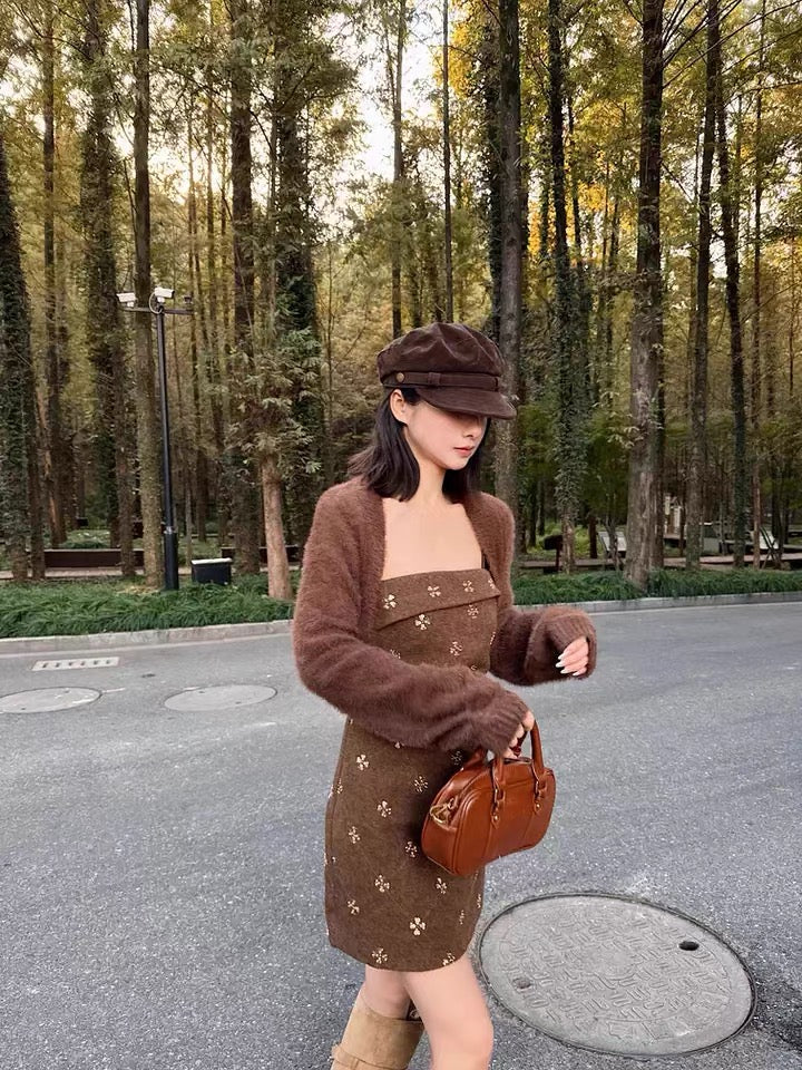 メロウムードワンピース×ショートニットカーデセット Mc 648