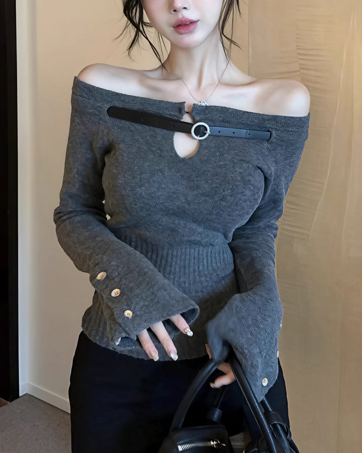 オフショルベルトスリムニットトップス Mc 291