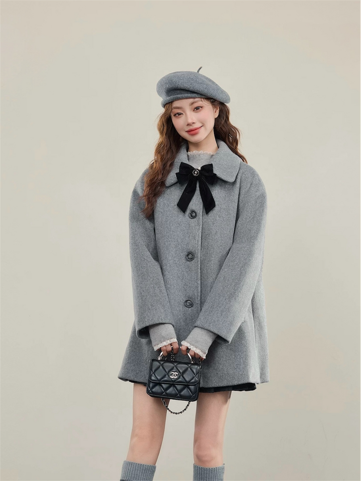 Aラインフェミニンリボンウールコート Mc 548
