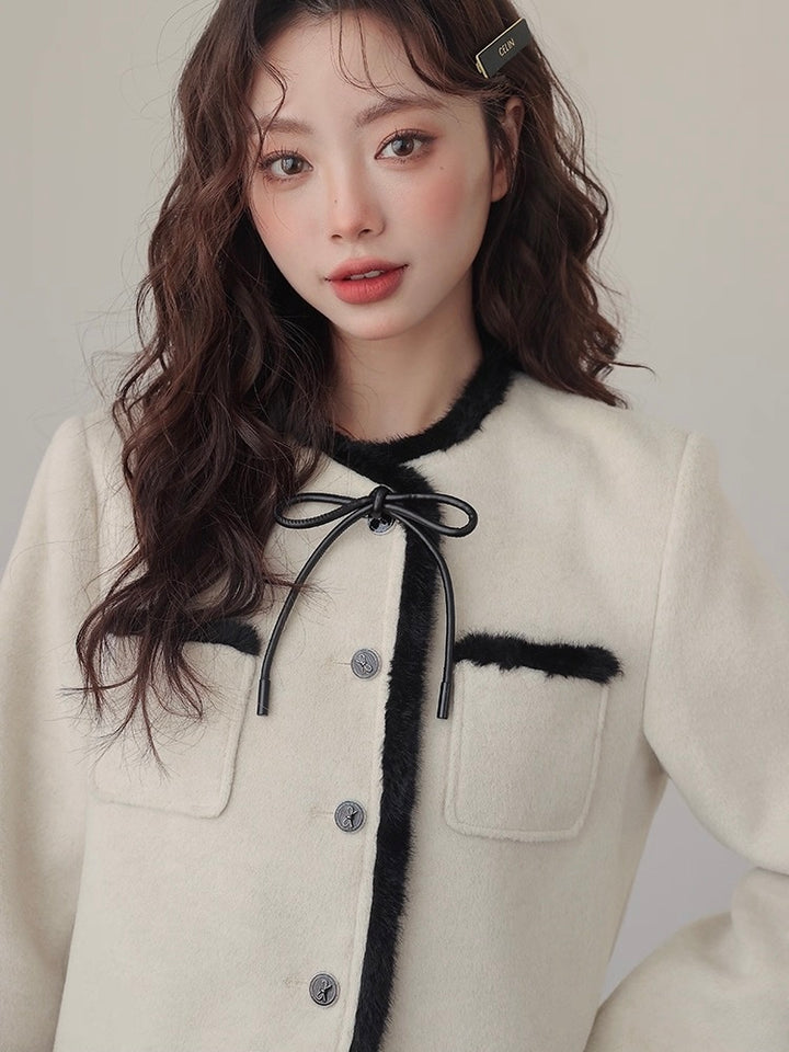 バイカラーリボンファートリムジャケット Mc 546