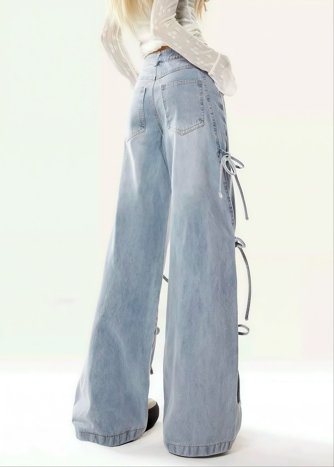 リボンレースアップ ワイドデニムパンツ Mc 739