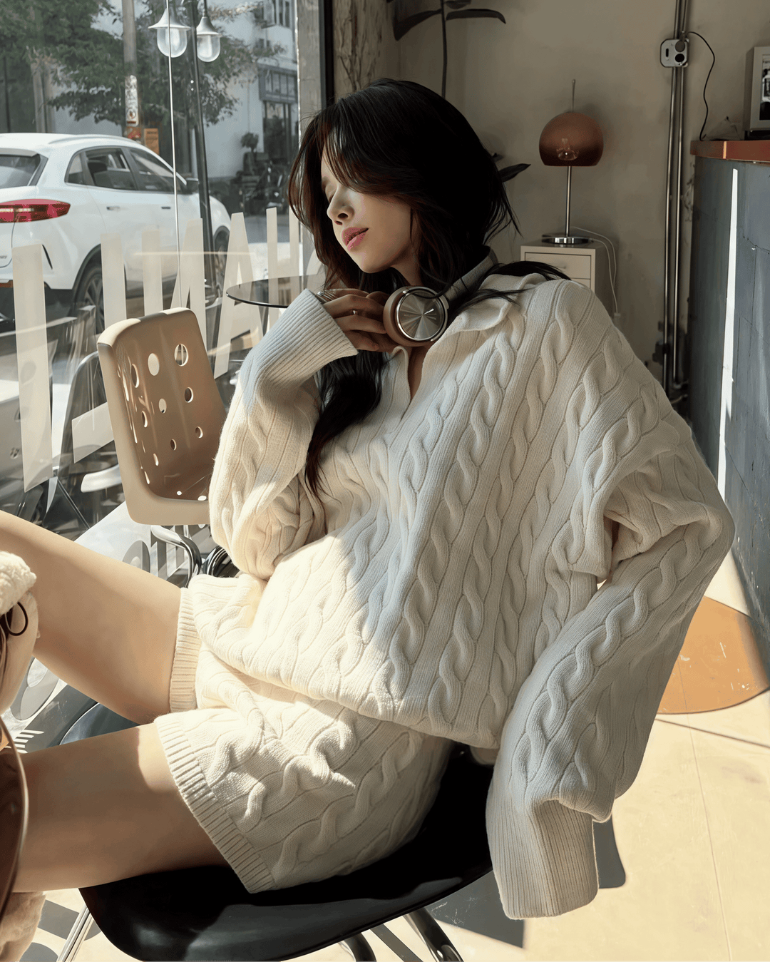 ポロ襟ツイストニット×ショートパンツセットアップ Mc 208