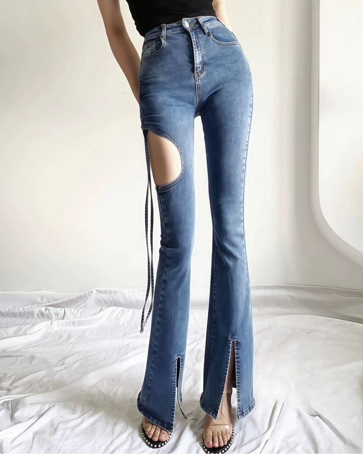 レイヤーカットリボンフレアデニムパンツ Mc 182