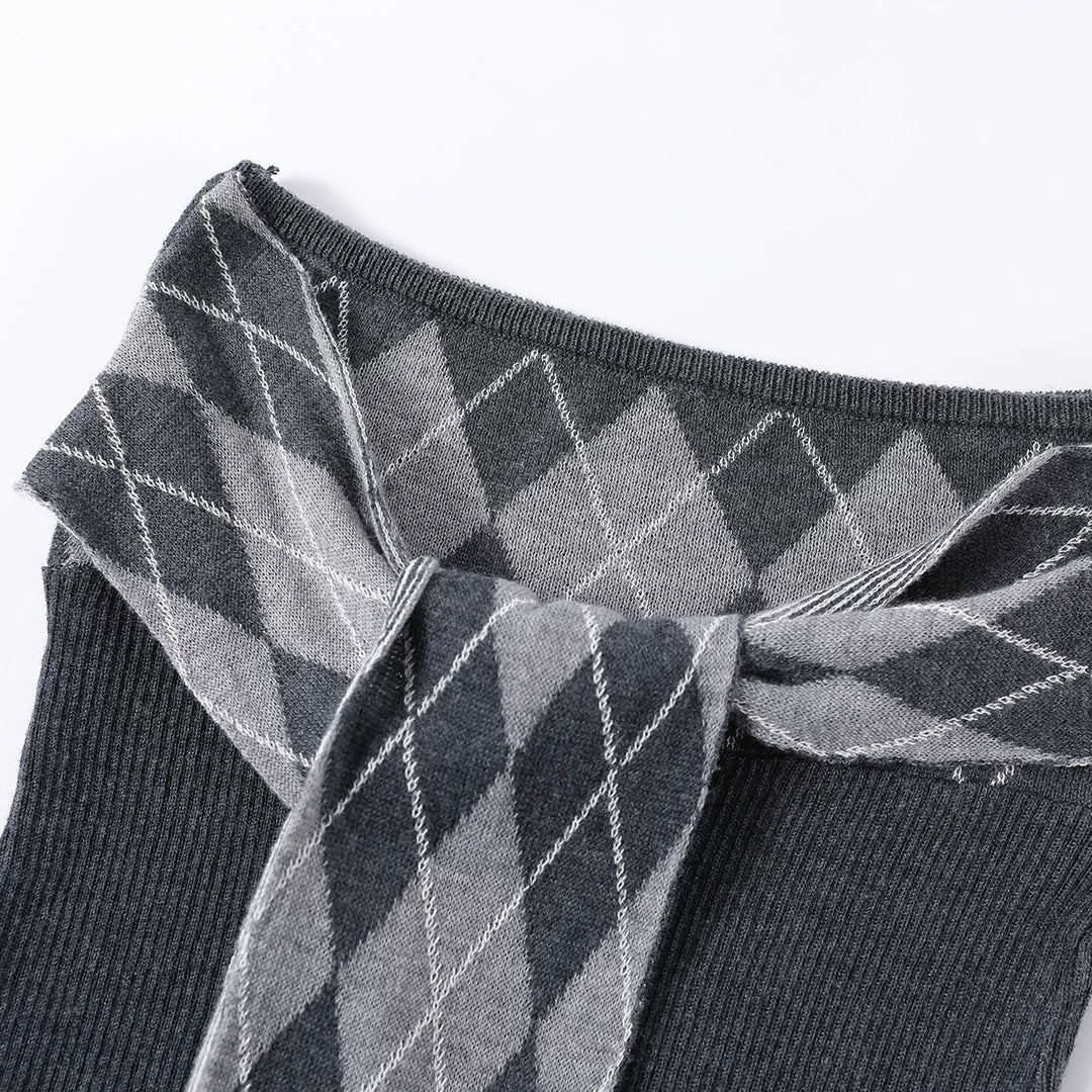 リボンアーガイルトップス×カーデニットセット Mc 613