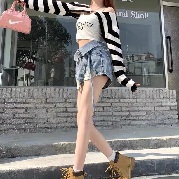 ベルトデザインカットオフデニムパンツ Mc 496