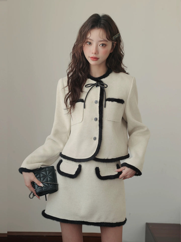 バイカラーリボンファートリムジャケット Mc 546