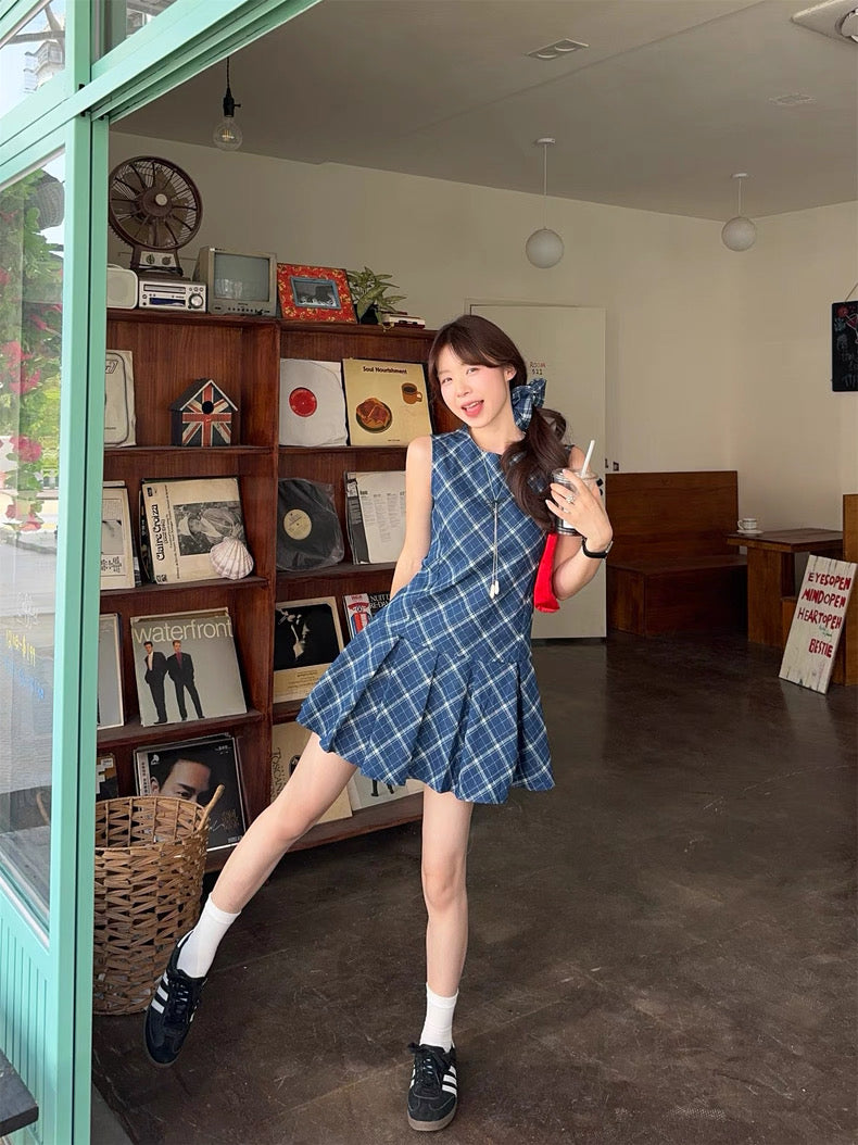 バイヤスチェックデニムプリーツワンピース Mc 471