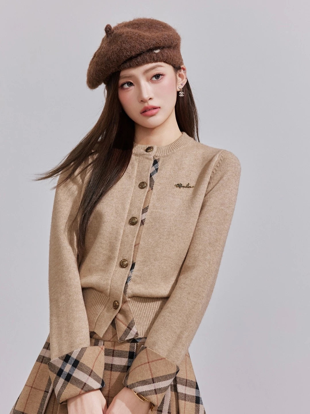 チェックラインニットカーディガン Mc 595