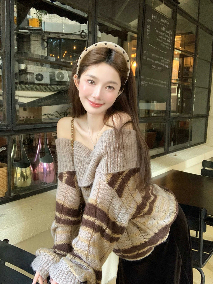 ベルト付きオフショルダーニットプルオーバー　Mc 567